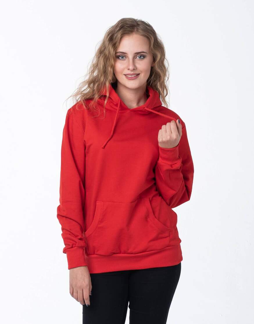 Красная толстовка с капюшоном женская оптом